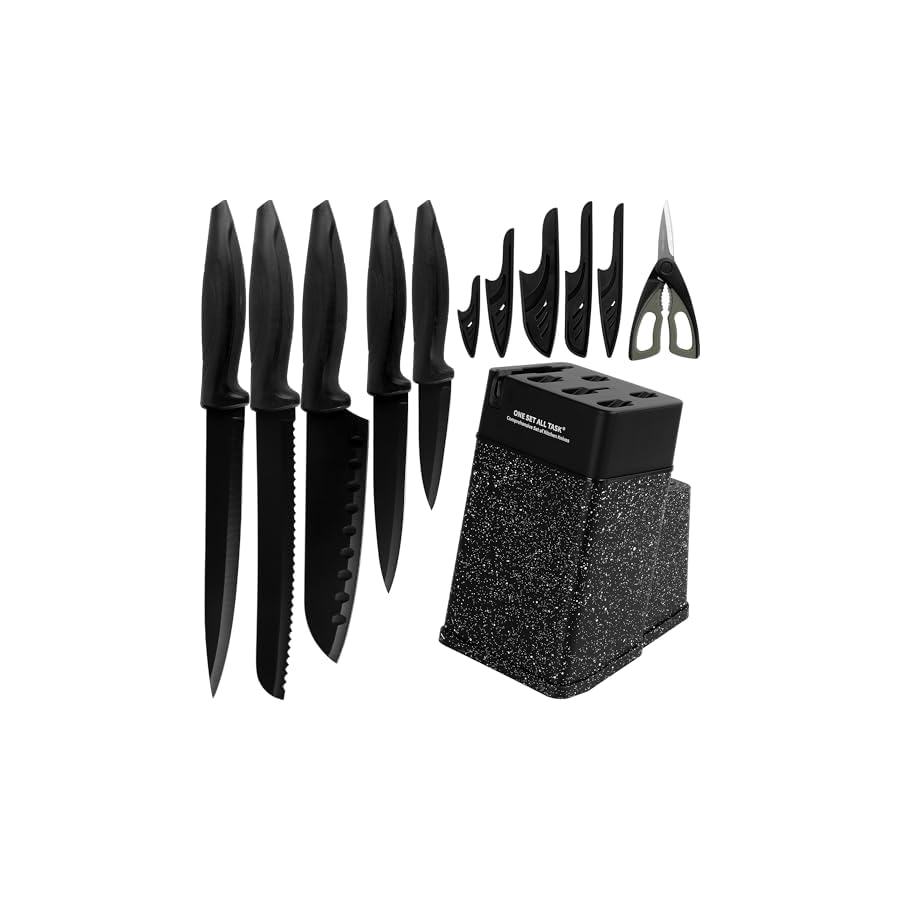 DOUBARK Kitchen Knife Block Set, 7 Pcs Kitchen Knife Set with Block Self Sharpening, Sharp Cutlery Knife Set with Stainless Steel Blades for Precise Cutting, Anti-slip Handle