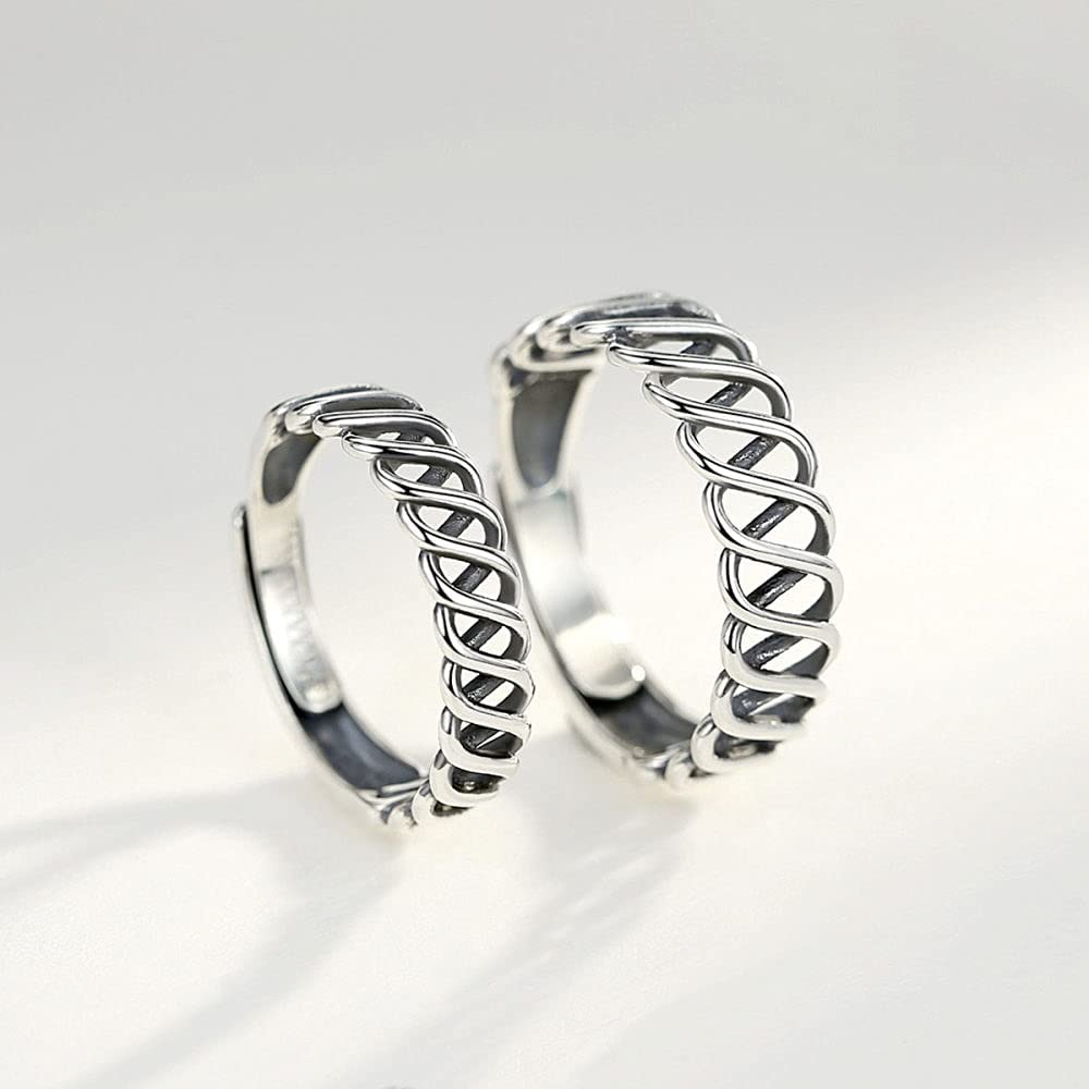 Anello per Coppia Regolabile S925 - Anello per Dito Aperto e Vuoto con Intreccio in Rete retrò, Vecchio Anello impilabile Vintage, Regali economici per Ragazze La