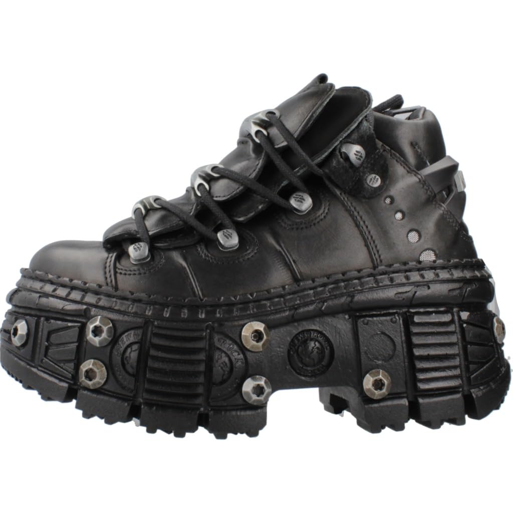New Rock M.WALL106-S25 Unisex-Stiefel, mit Schrauben, Power-Schrauben, mit Schnürsenkeln, Leder, Schwarz, Unisex