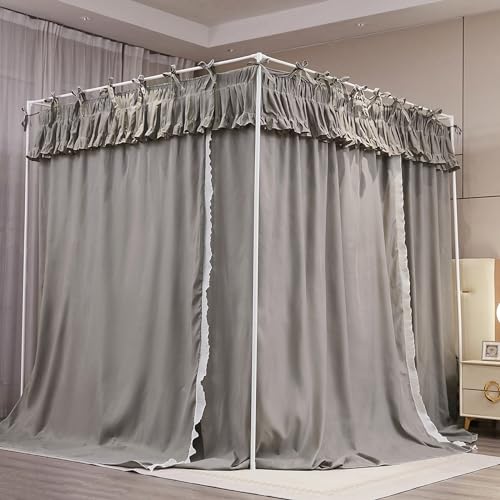 Toldo de cama con volantes elegante dosel gris ajustable para decoracion de dormitorio 3