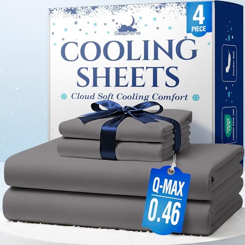 SLEEPHORIA Cooling Sheets - BreezeWeave 4 PC Queen Size Cooling Bed Sheets for Hot Sleepers & Deep, Cool Rest - Cloud Soft, Silky Smooth, 16 in Deep Pocket, Ultra Durable (Graphite)