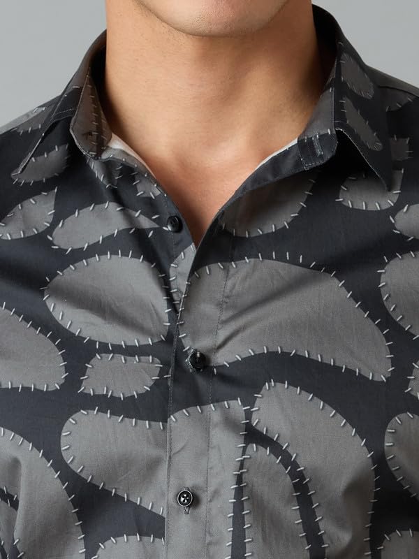 Image of Men's Printed Regular Fit Full Sleeves Cotton Formal Shirt