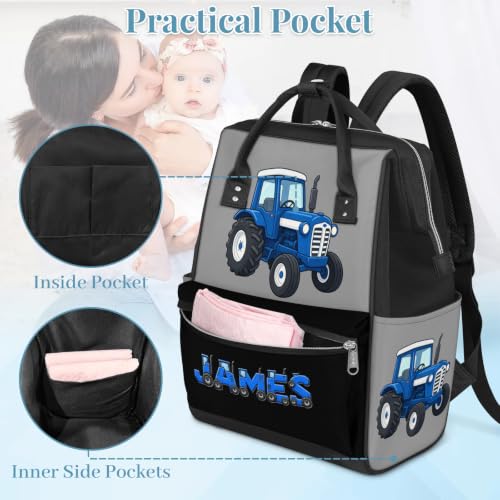 Image of Large Diaper-Bag-Backpack Waterproof Nappy-Bag Baby-Gifts Tractor | Monogramd Baby Nappy Bag for Traveling Stroller Organizer Mommy Bag for New Parents Mom Dad Personalized Baby Shower Gifts