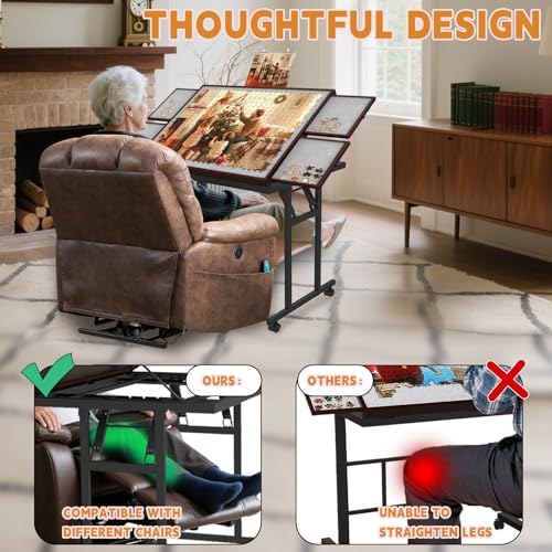 Image of Doerpuz Puzzle Table with Folding Legs, 1500 Pieces Puzzle Table for Adults with Drawers, Cover, Wheels, 5 Adjustable Up Angles Wooden Jigsaw Puzzle Board for All Ages