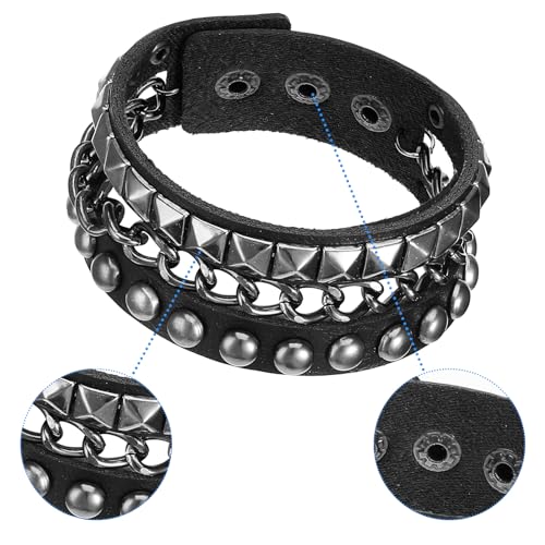 1 PCS Spike Bracelets, Punk Rock Studded Bracelet Leather Studded Bracelet Snap Button Metal Wristband Cuff Wrap Bangle Adjustable for Men Women Rocker Outfits Accessories3