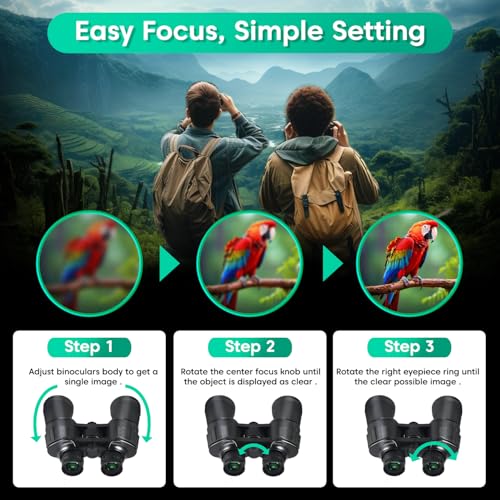 Image of Sounce 10x50 Binoculars for Long Distance | HD Binocular for Adults | BAK4 Prism FMC Green Coated | Bird Watching Wildlife Safari Hiking | Wide Eyepiece Durbin with Pouch (Black)