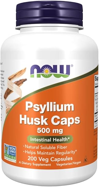Now Foods, Psyllium Husks (Psilio), 500mg, 200 Cápsulas veganas, Probadas en Laboratorio, Sin Soja, Sin Gluten, Vegetariano, No GMO