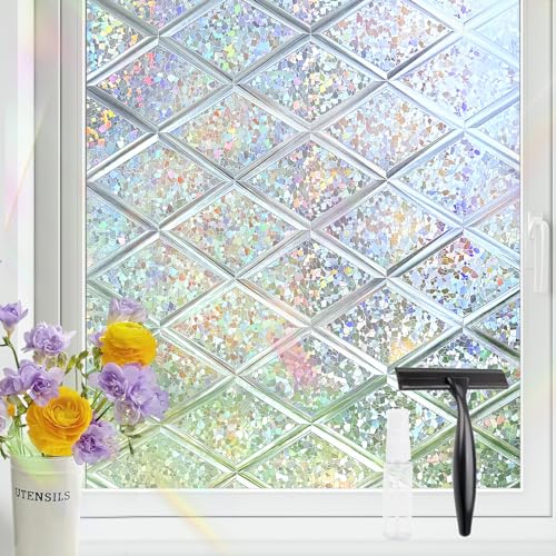 Image of KESPEN Stained Glass Window Film Decorative Rainbow Privacy Window Film Anti UV Static Cling Glass Stickers for Home, 29.5 Inch X 6.5 Feet