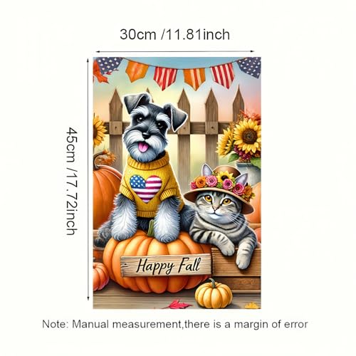 Image of BlissYard Happy Fall Schnauzer Dog and Cat Garden Flag 12x18 Inch Double Sided Fall Yard Banner with Puppy Pumpkin and Autumn Leaves for Thanksgiving Porch Patio Lawn Outdoor Decoration