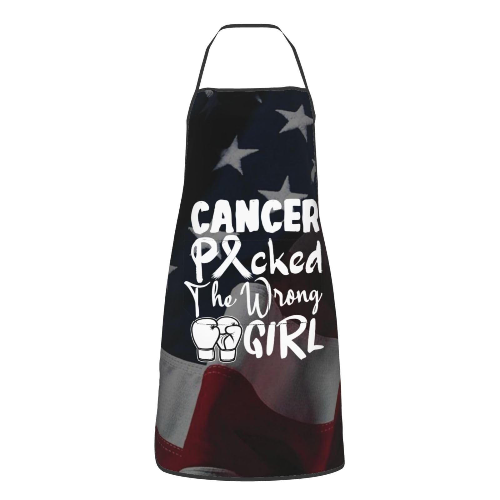 nopicsn Cancer Picked The Wrong Girl Lung Cancer Apron for cooking with Pockets Women Men Kitchen Chef Funny Aprons
