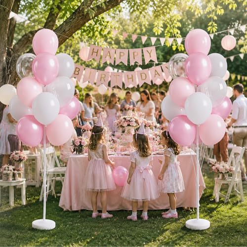 Image of Balloon Column Stand Kit with Clear Pastel Pearl Pink Balloons,Balloon Stand Kit for Floor or Table Backdrop Decoration for Party Wedding Baby Shower Birthday Graduation (Jelly Pink)