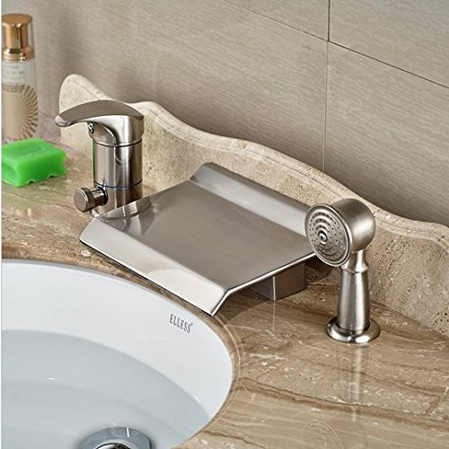 Mélangeur nickel brossé cascade avec douchette et commande double pour grand confort