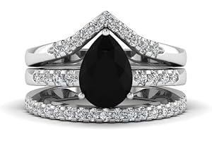 3 Ct Pear Cut Black Diamond Trio Set Wedding Band Bridal Engagement...