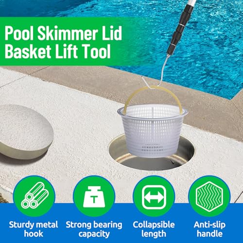 Pool Skimmer Hook Skimmer Basket Pole Collapsible Hook with Handle 39.7 Inch Pool Lid Basket Lift Tool Cleaning Tool Suitable for Baskets with Handle