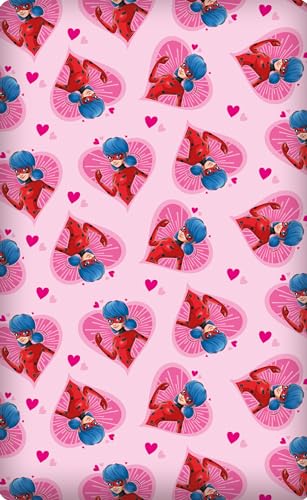 Miraculous Ladybug Drap-housse en 100 % coton Motif cœur rose Motif : Marinette Adrien Cat Paris Tikki Lady Bug Convient pour parure de lit - 90/100 cm x...