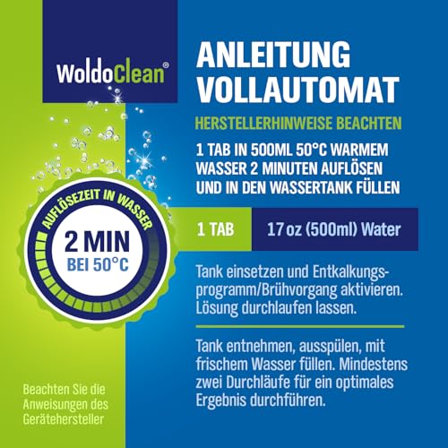 WoldoClean 2in1 Entkalkungstabletten für Kaffeevollautomaten - 2-Phasen Entkalker gegen Kalk & Korrosion, einzeln verblistert, 6 Tabletten