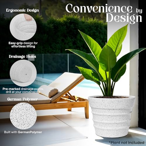 Image of YUCCABE ITALIA FOXB BR Pots for Plants Highly Durable Polymers Lightweight Indoor Outdoor Flower Pot Planter Marble White Set of 3 (12, 14, 18 Inches)