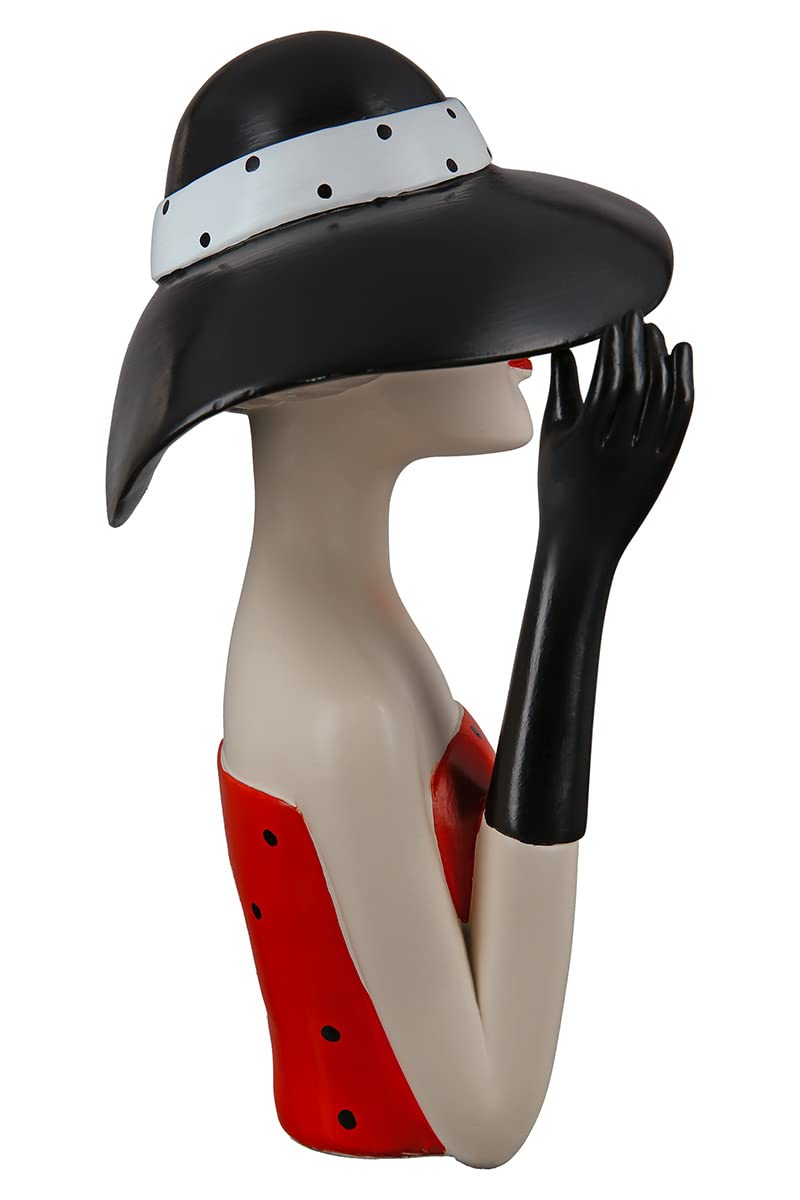 GILDE Dekofigur Frau Lady mit schwarzem Hut Kunstharz rot schwarz 29,5 cm