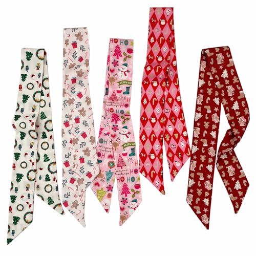 5PCS Christmas Scarf for Bags Handbag Handle Ribbon Satin Neck Scarf Neckerchief Headbands Hair Scarf for Women Girls - Main Image