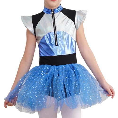 Vestido de ballet de astronauta metálico con falda alien reflectante de cuello alto