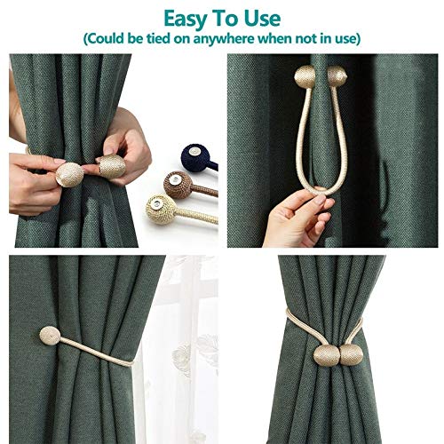 Ikiriska Magnetic Curtain Tiebacks,Drape Tie Backs,Decorative Rope Holdbacks/Holder for Window Panels,Set of 2,Beige or Gray (Gray)
