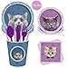 Produktbild DreamJing 93 Stücke Cat/Katze Party Set Partygeschirr Haustiere - Lila Blau Geburtstag Geschirr Kit - Teller Becher Servietten Stroh Messer Gabel und Löffel für 8 Personen