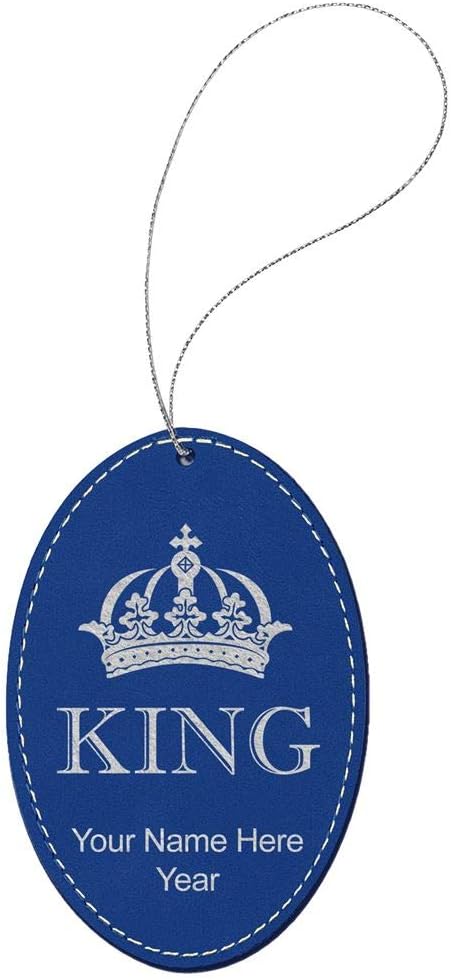 LaserGram Personalized Christmas Ornament, King Crown, Faux Leather, Custom Laser Engraved Gift Idea (Oval Shape, Dark Blue)