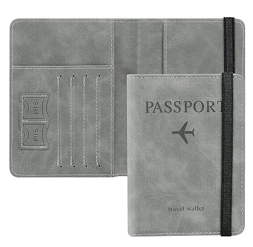 Image of Passport Holder Cover Case Travel Wallet Organiser, Passport Case with PU Leather Travel Document Holder for Men & Women Travel Accessories (Grey)