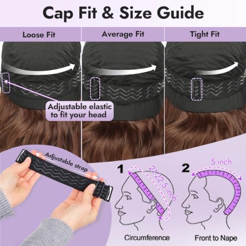 Image of Eawwii Wigs for Women Brown,Short Wavy Synthetic Lace Wig | Glueless 4x1 Lace Hairline, Heat-Resistant Fiber,Bob Wave Style,Natural Appearance for Everyday Cosplay 14 Inch