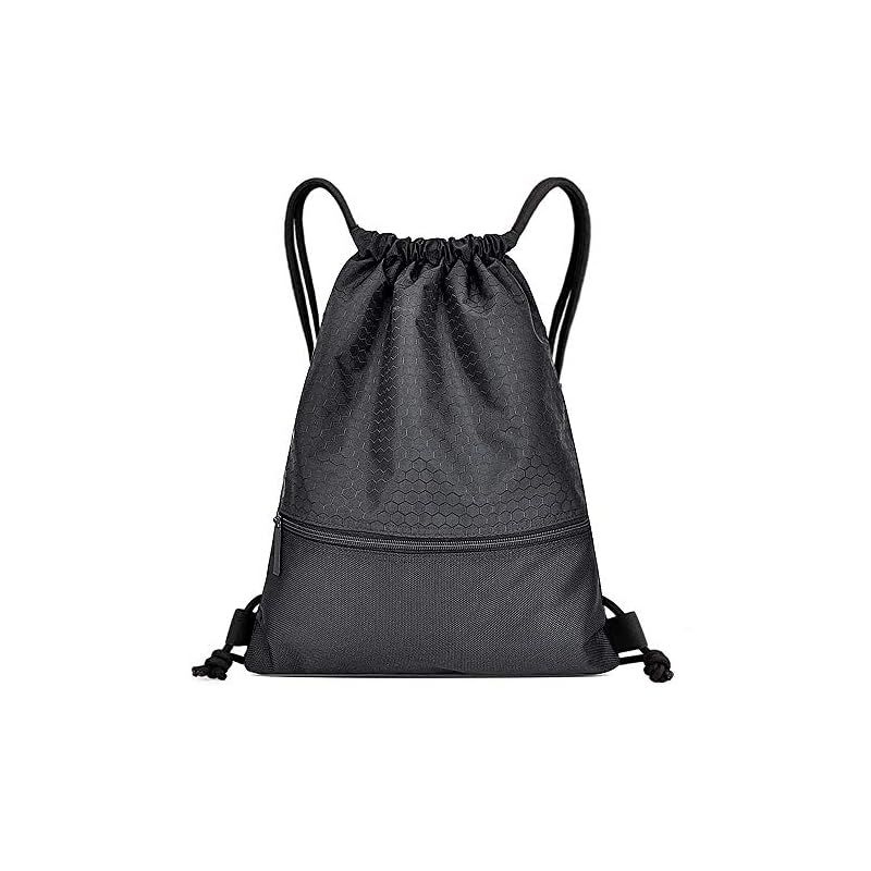 Gsogcax Drawstring Bags, 20L Waterproof Drawstring Gym Bag, Black Swimming PE Sack Drawstring Bag for School Girls Boys Backpack, Shopping Yoga School Beach Football