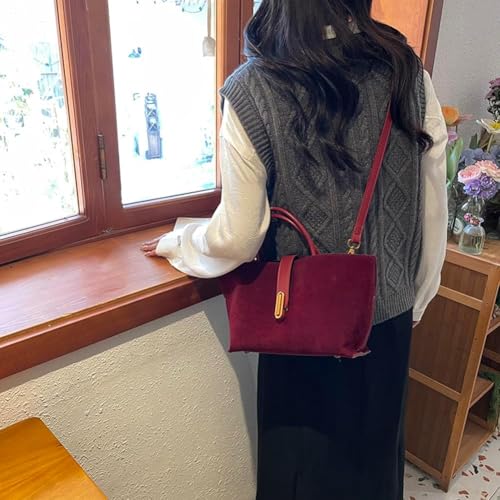 Bolsos tote de ante color burdeos para mujer – Bolso de otoño 2024, bolso marrón de trabajo con asas superiores miniatura 4