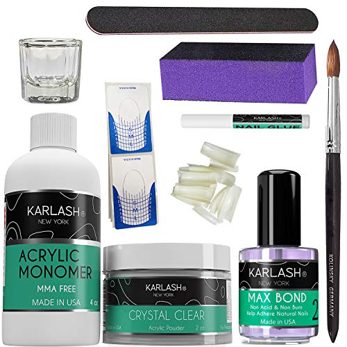 Karlash Professional Acrylic Nail Kit System BASIC KIT (No MMA Liquid Monomer 4 oz, Clear Acrylic Powder 2oz, liquid dampen dish, Kolinsky Acrylic Nail Brush, Zebra Nail File, Nail Buffer