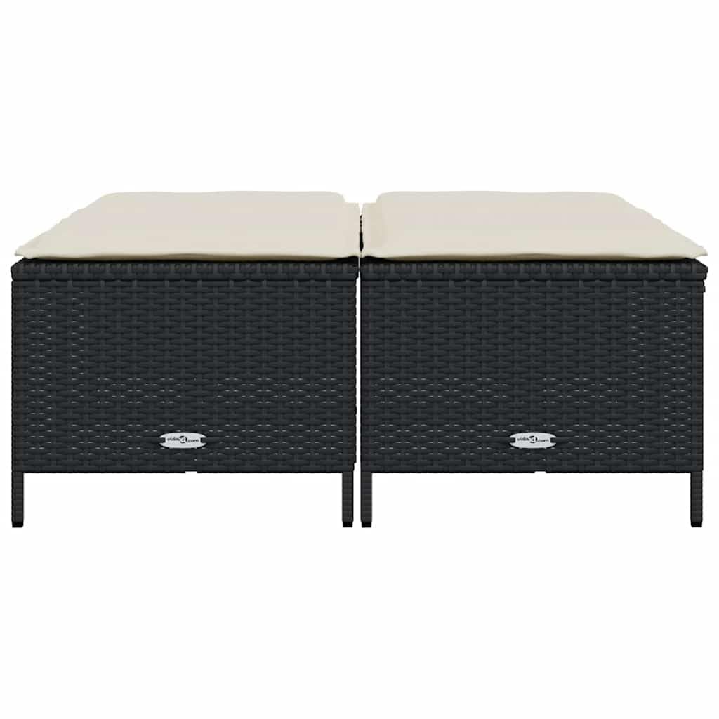 Fengshui Taboret ogrodowy z poduszką, 4 szt., czarny, polirattanowy
