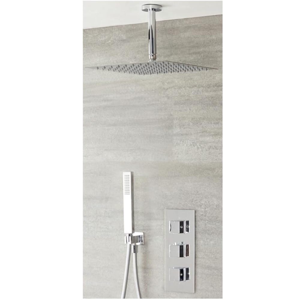 Milano Arvo Thermostatic Diverter Mixer Valve 300Mm Square Shower Head Handset - Chrome
