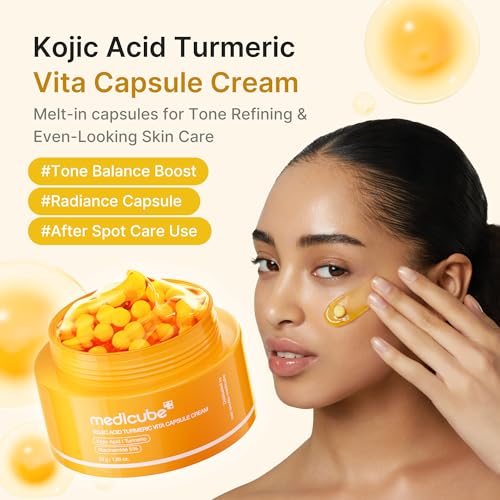 Image of medicube Capsule Cream with Kojic Acid & Turmeric for Uneven Skin Tone | Tone Renewal & Radiance Care with Turmeric, Kojic, Vitamin C, For troubled skin, Korean Skincare, 1.86 oz