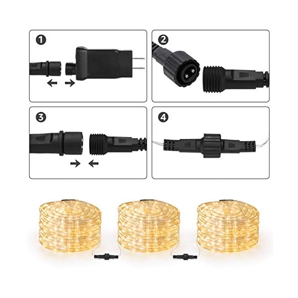 Lighting ever 33 ft 240 led outdoor rope lights, 24 volts, connectable, 3000k, waterproof clear tube string lights for deck railing, fence, patio, landscape, over cabinet lighting, holiday, christmas - image 4