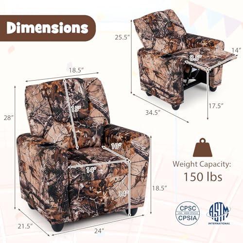 Image of GLACER Kids Recliner with Cup Holder, Velvet Toddler Lounge Chair