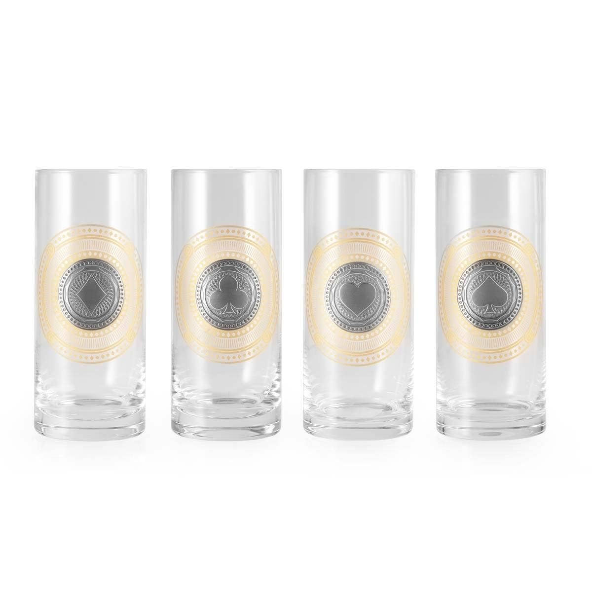 Royal Selangor Pewter Highball Quartet Set 4 - Ace Collection Luxurious Bourbon Cocktail Drinking Glasses