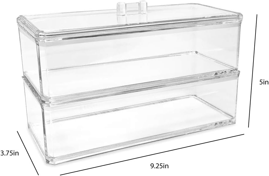 Isaac Jacobs Clear Acrylic Rectangular Stackable (2-Pack) Storage Organizer with Lid, Drawer Tray, Multi-Functional Tray, Bathroom, Kitchen, Home, Office, Desk, Drawers