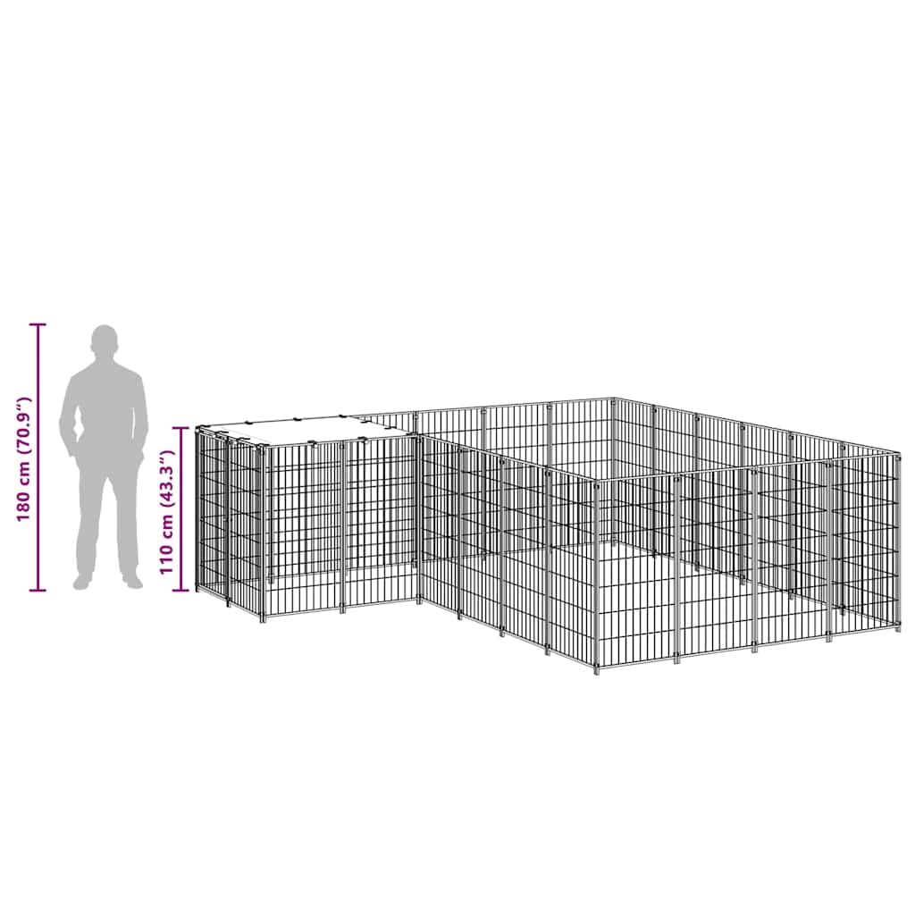 Perrera de acero de 8,47 m² negra con techo de polietileno resistente al agua, cerrojo con cerradura, recinto exterior para perros, cachorros, jardín, terraza, protección segura y