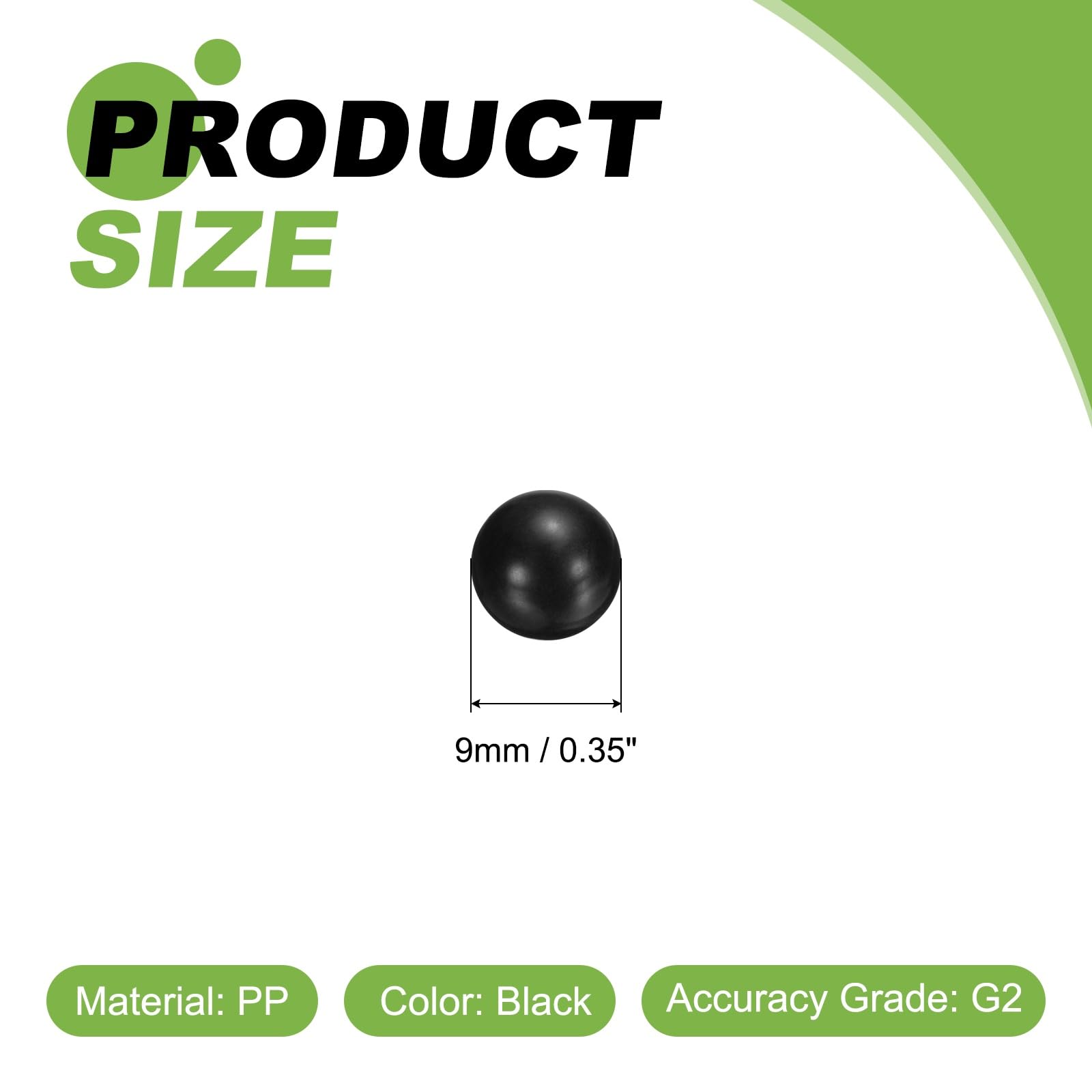 sourcing map PP-Kunststoff-Kugellagerkugeln, 9 mm, massive Kunststoffkugeln, G2, Präzisions-Polypropylen-Mini-Kugel, Schwarz, 200 Stück