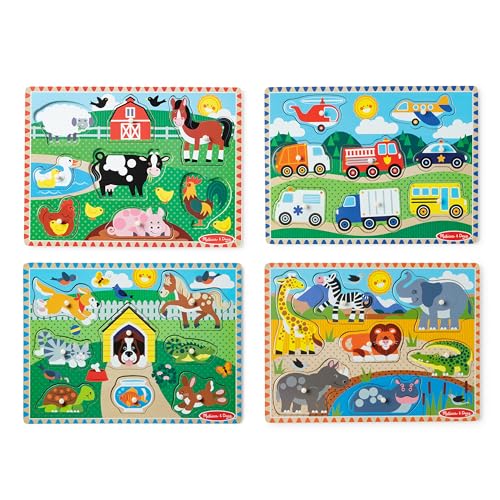 Melissa & Doug Rompecabezas de Clavijas de Madera, Paquete de 4 Rompecabezas de Clavijas