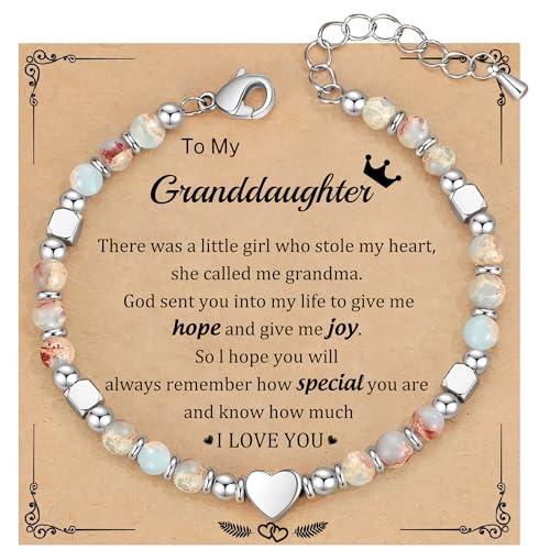 Daughter Gifts from Mom Bracelet, Granddaughter Gifts from Grandma Bonus Mom Gift Nature Stone Bead Bracelet Jewelry Birthday Gift Sister Easter Stocking Stuffers for Teens Women