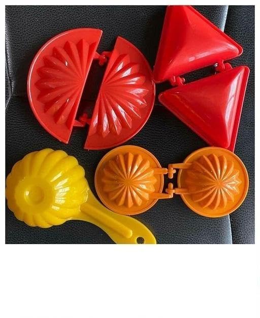 DK Trendz 4-Piece Dumpling & Snack Maker Mould Set with Ladoo Spoon | Gujiya Modak Samosa & Kachori Making Tools (Multicolor)