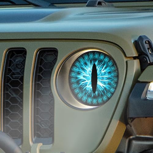 Image of 2PCS 2025 New Beast Eyes 3D Car Headlight Decal, Fun Round Head Light Devil Stickers and Decals for Cars Trucks, Compatible with JK JL TJ YJ CJ, Car Exterior Decoration Accessories (Blue)
