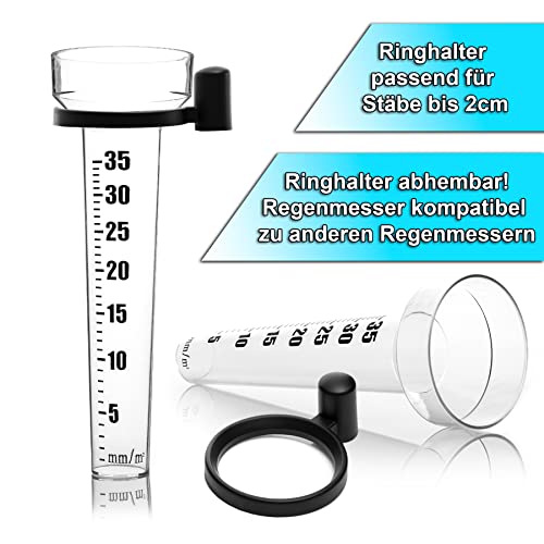 Foto von BigDean 2x Regenmesser Niederschlagsmesser - für 1-35 mm Messungen - Einfach abzulesen - Perfekt für das Messen von Niederschlagsmenge - für Garten Balkon Terrasse - transparent aus Kunststoff