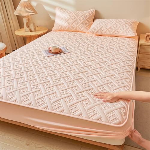 Fitted Sheet - Sábana bajera ajustable (150 x 200 cm, algodón crudo), color rosa claro