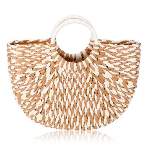 Image of Frienda Straw Tote Bag Summer Beach Bag Handmade Straw Rattan Woven Handbag for Women Travel