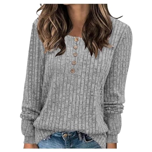 2025 Pull Femme Décontractés Léger Tunique à Manches Longues Sweatshirts Chic et Élégant Bouton Couleur Unie Pullover Haut Tops Automne Hiver Confort Chaud Col V Casual Mode Sweat T-Shirts Blouses