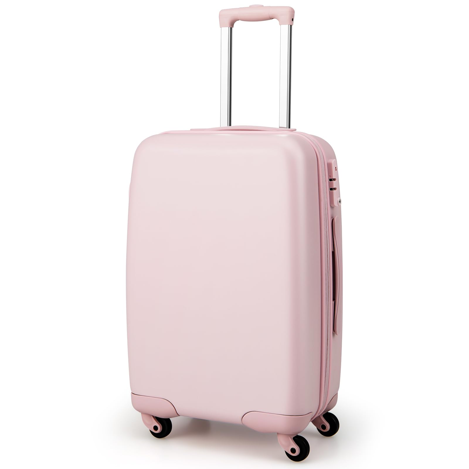 GYMAXCarry On Luggage, 22” Airline Approved Hardside Suitcase with Spinner Wheels & TSA Lock, 100% PC Lightweight Hardshell Rolling Suitcase for Airplanes (Pink)